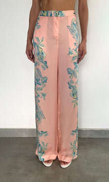 Hemant And Nandita | Wani Viscose Satin Straight Pants | Pink Blue Multi