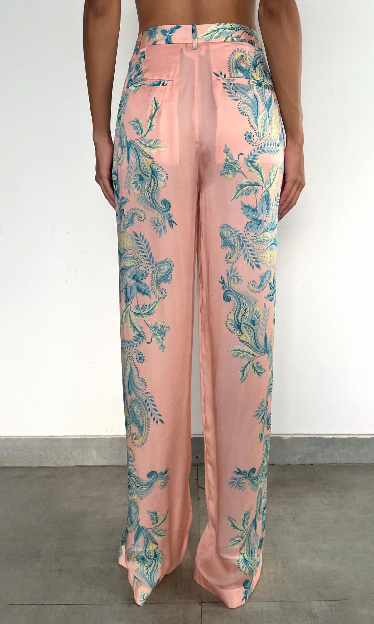 Hemant And Nandita | Wani Viscose Satin Straight Pants | Pink Blue Multi