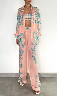 Hemant And Nandita | Wani Viscose Satin Straight Pants | Pink Blue Multi