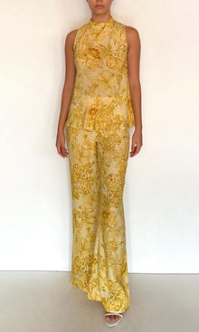 Hemant And Nandita | Zar Viscose Natural Crepe Cowl Neck With Back Tie Top | Yellow