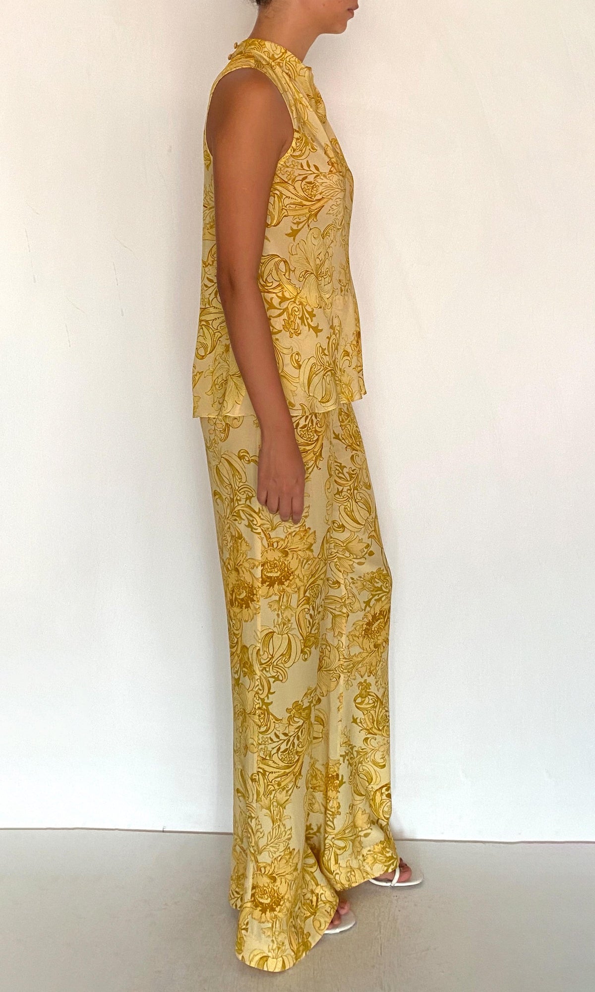Hemant And Nandita | Zar Viscose Natural Crepe Cowl Neck With Back Tie Top | Yellow