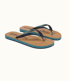 Haston Cork Embossed Logo Slider Sandals | Navy/Silver Green