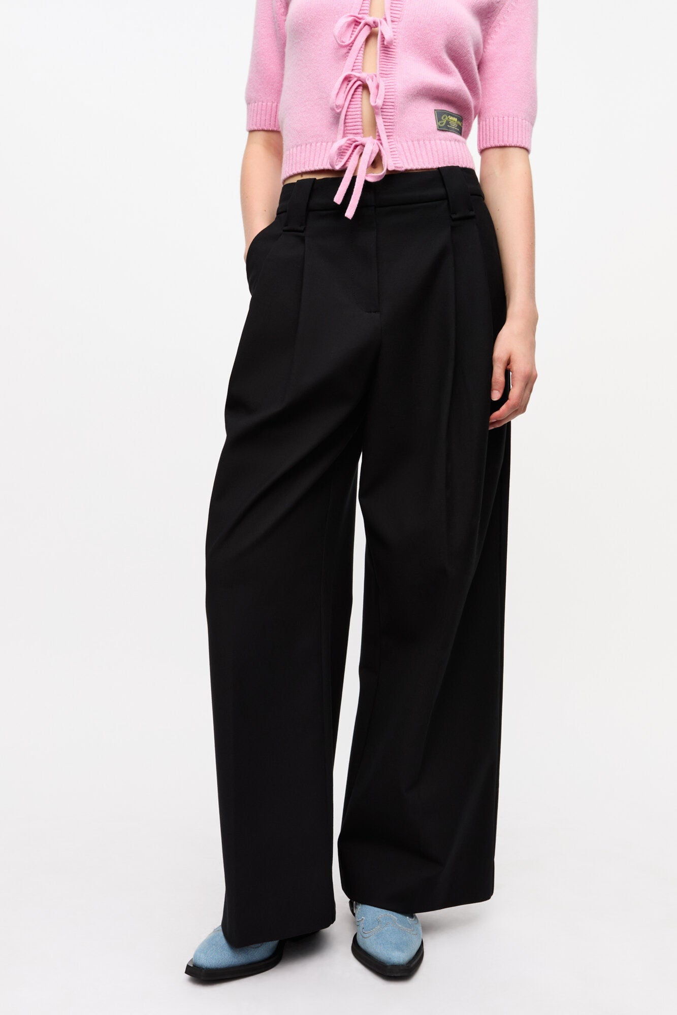 Heavy Cotton Tailoring Mid Waist Trousers | Black