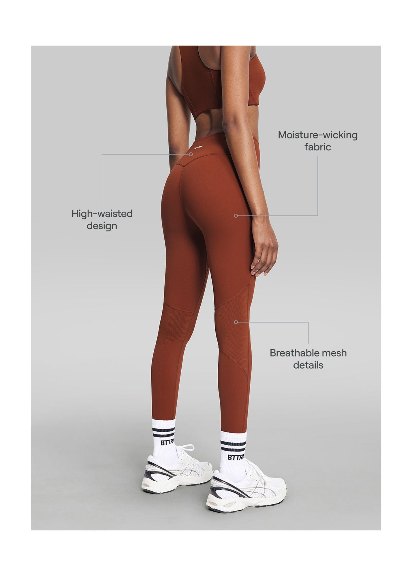 High-Waisted Impact Mesh Leggings | Rust Brown