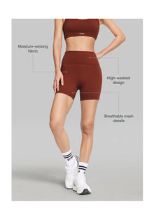 High-Waisted Impact Mesh Shorts | Rust Brown