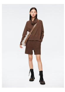 High-waisted Knitted Shorts | Brown