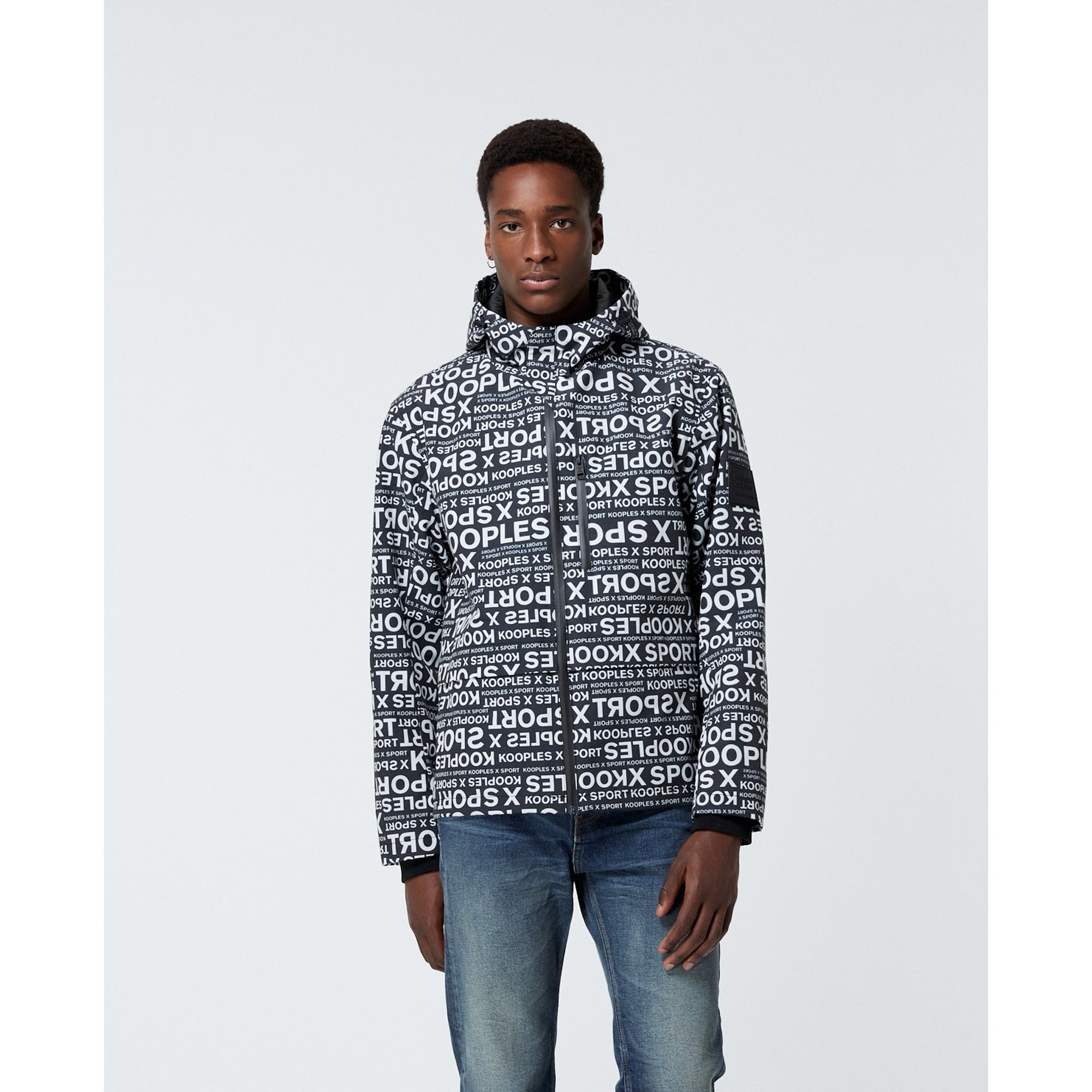 Hooded Parka With Logo Print | Men | White x Black