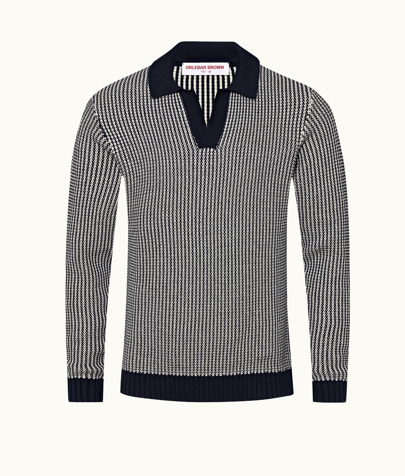 Horton Tailored Fit Long-Sleeve Dual-Tone Knit Polo Shirt | Night Iris/White Sand