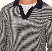 Horton Tailored Fit Long-Sleeve Dual-Tone Knit Polo Shirt | Night Iris/White Sand