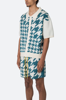 Houndstooth Knit Shirt | Teal