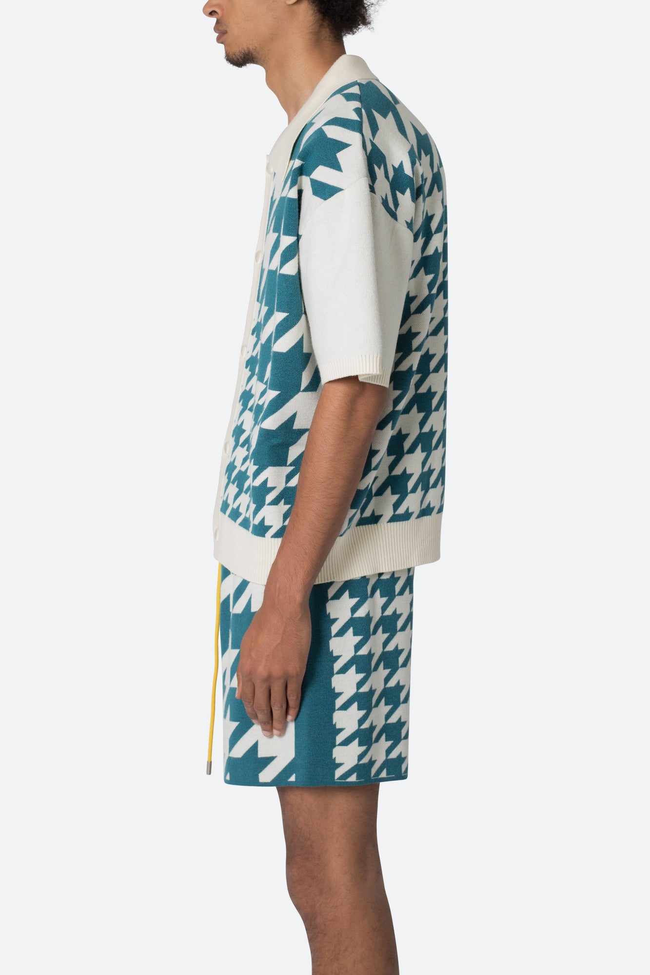 Houndstooth Knit Shirt | Teal