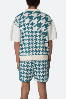 Houndstooth Knit Shirt | Teal