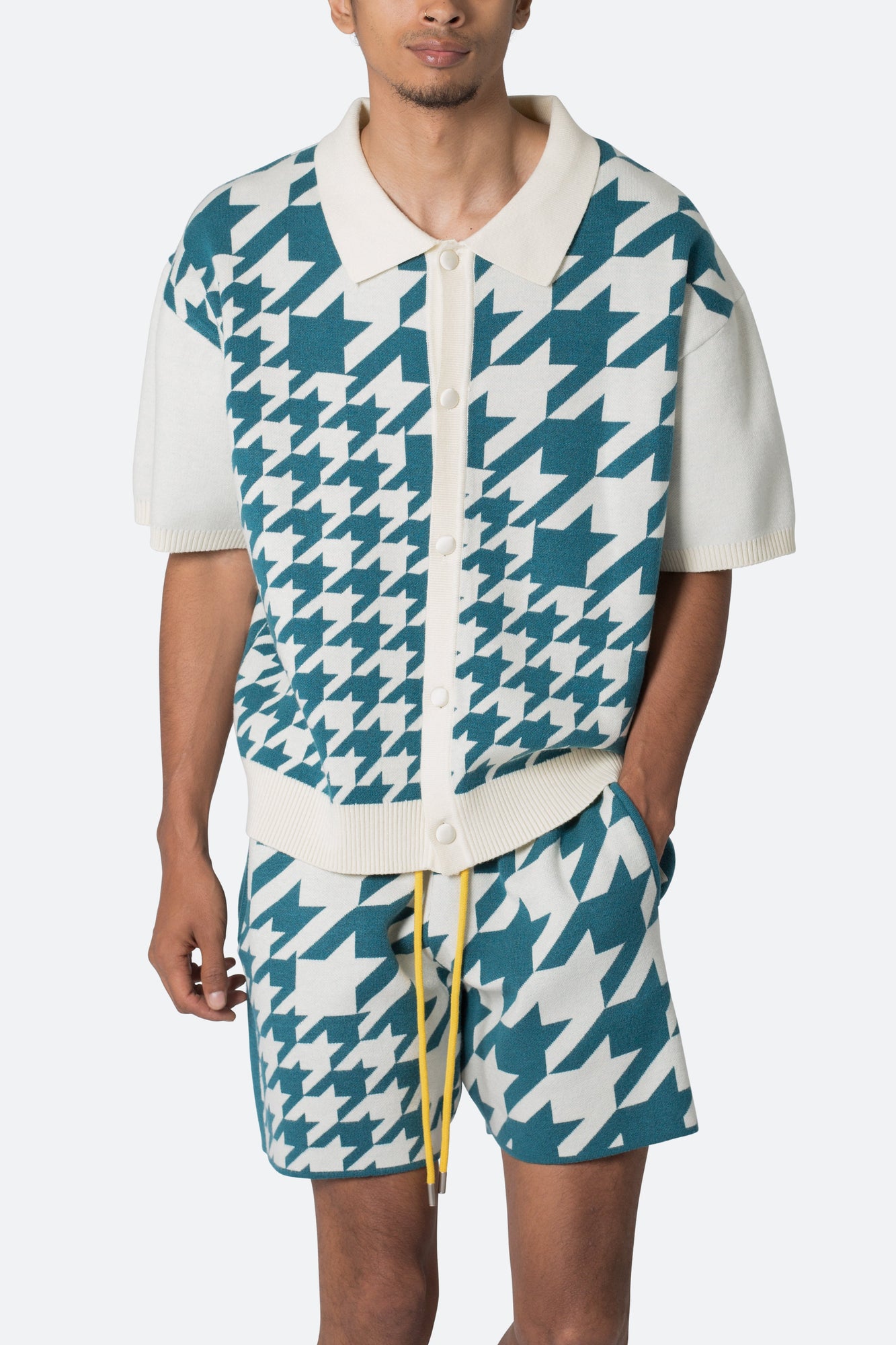 Houndstooth Knit Shirt | Teal