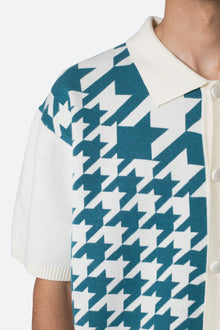 Houndstooth Knit Shirt | Teal