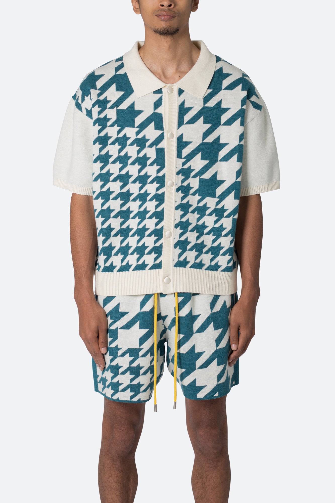 Houndstooth Knit Shirt | Teal