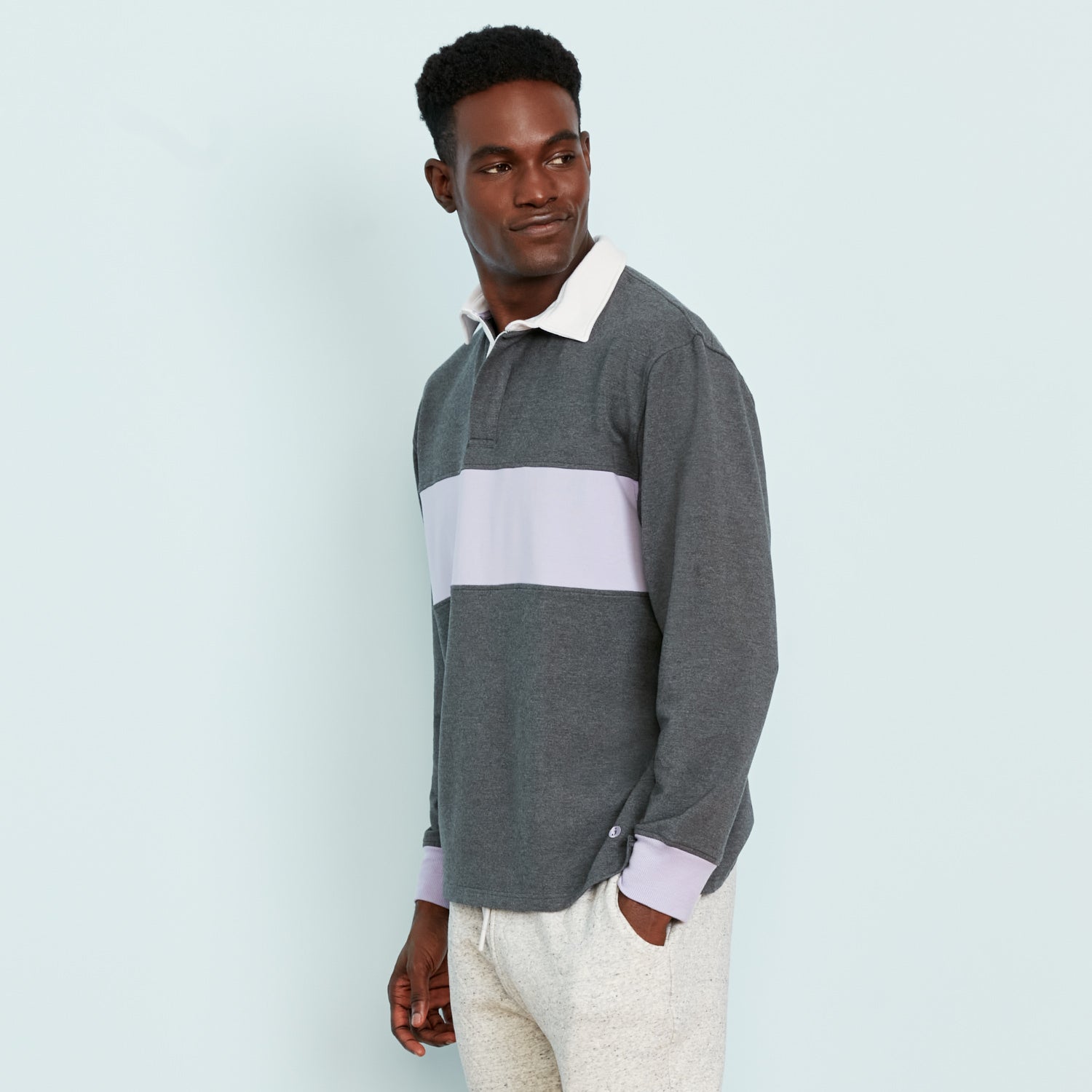 Modal Rugby Pullover | Gray/Lavender