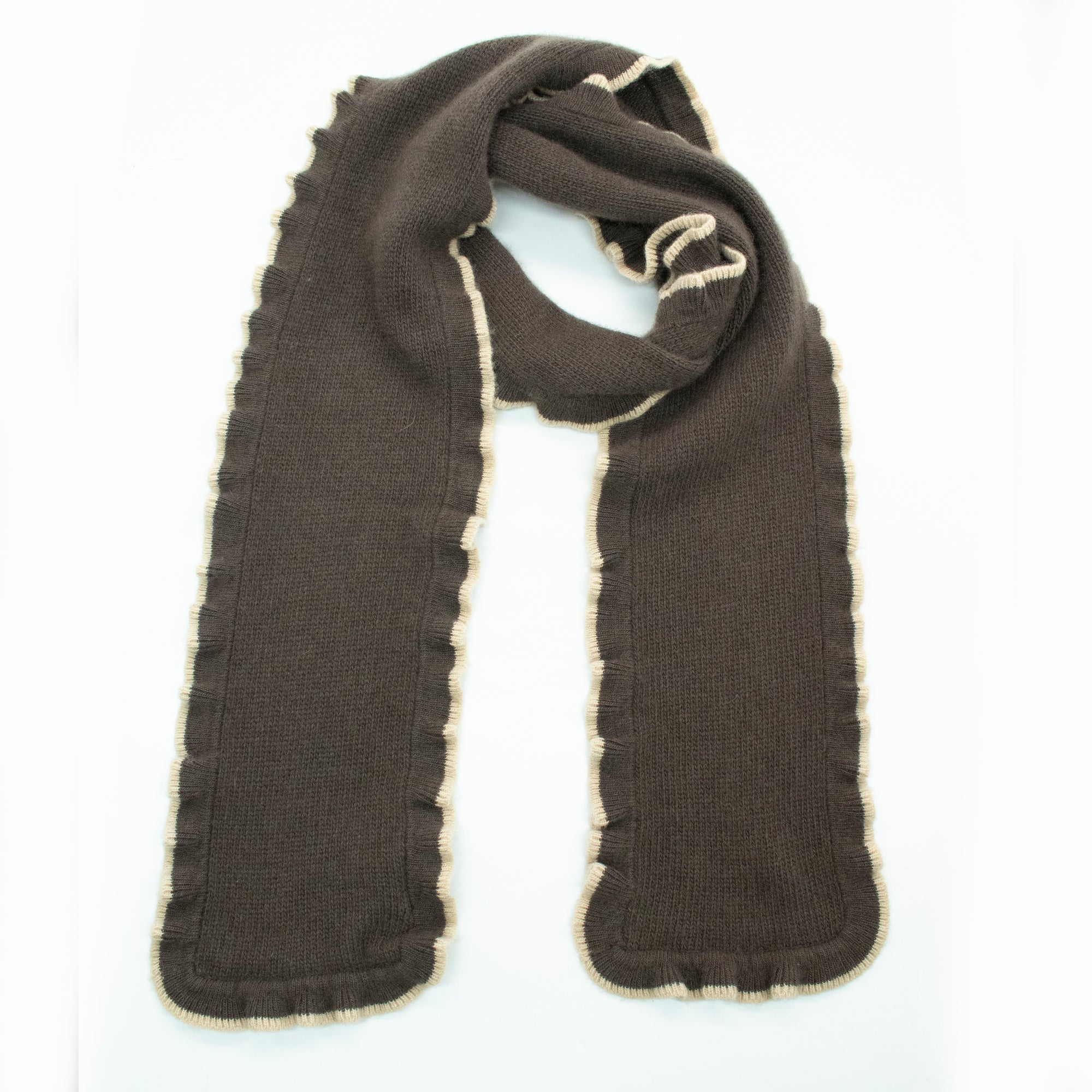 Womens | Cashmere Ruffled Scarf | Brown/Camel