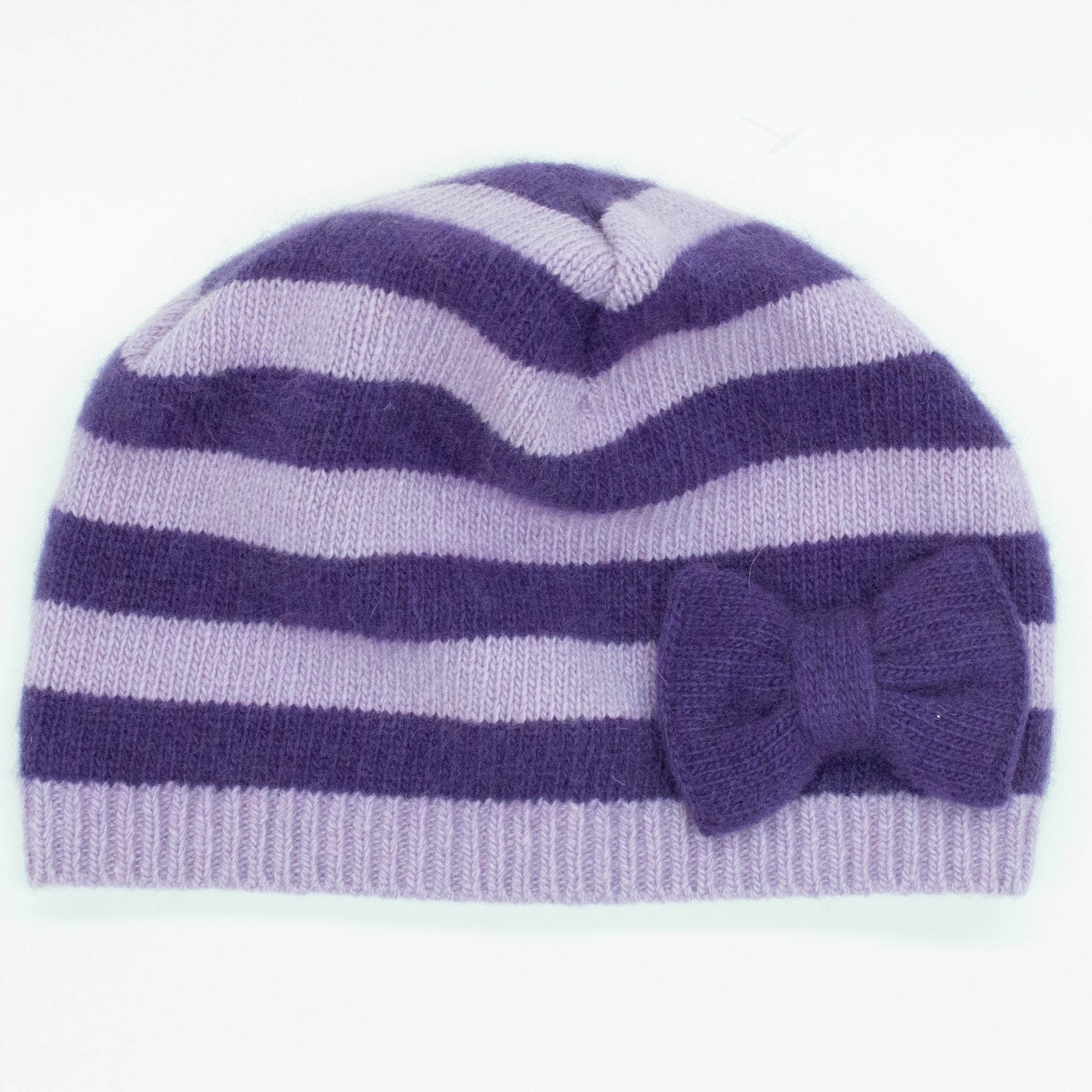 Kids | Cashmere Striped Beanie with Bow | Lilac/Purple