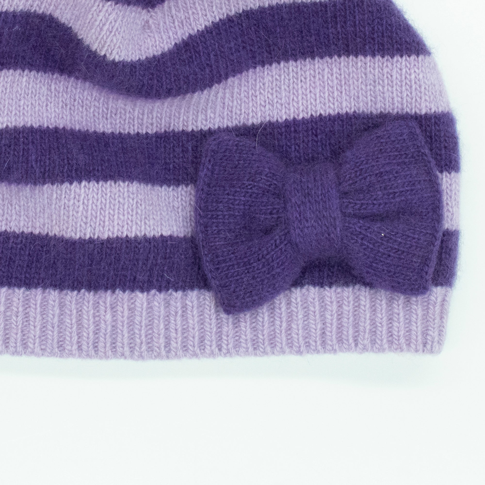 Kids | Cashmere Striped Beanie with Bow | Lilac/Purple