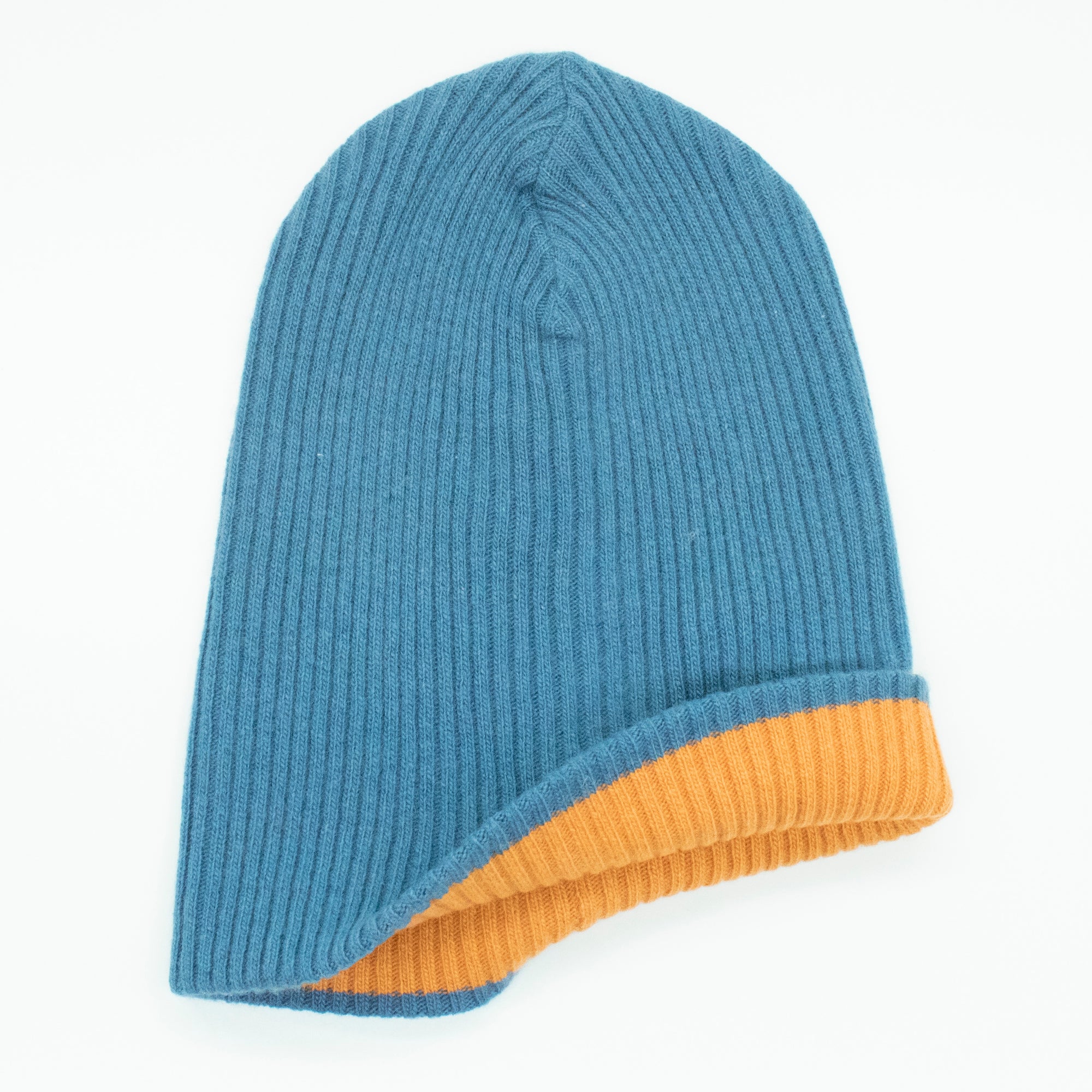 Kids | Cashmere Reversible Hat | Blue/Persimmon