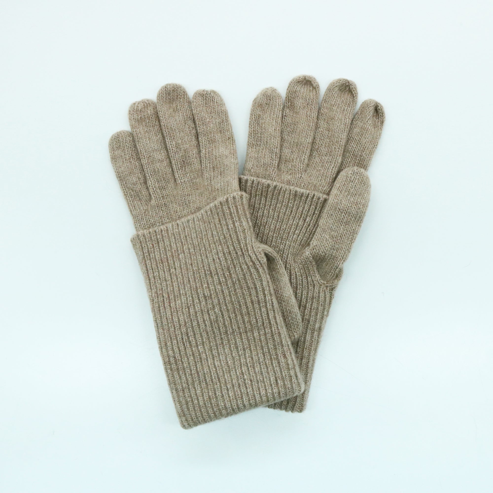 Womens | Cashmere Ribbed Gloves with Armwarmer | Nile Brown