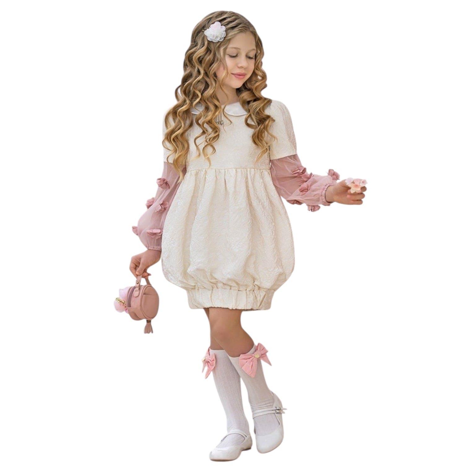 Girl | Cherry Blossom Dress | White x Pink