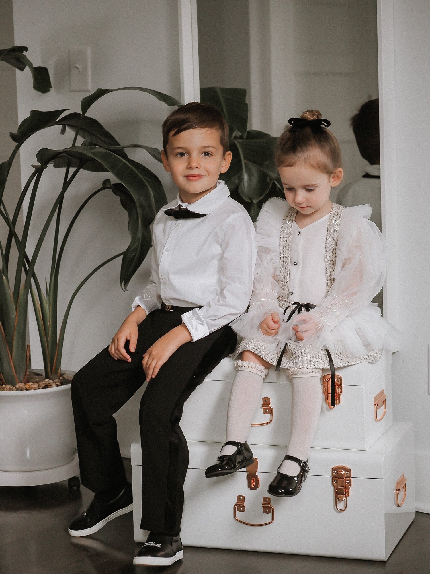 Tuxedo Shirt and Pants Set | White/ Black