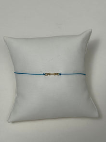 Initial Friendship Bracelet | 10K Yellow Gold | Blue Adjustable Cord