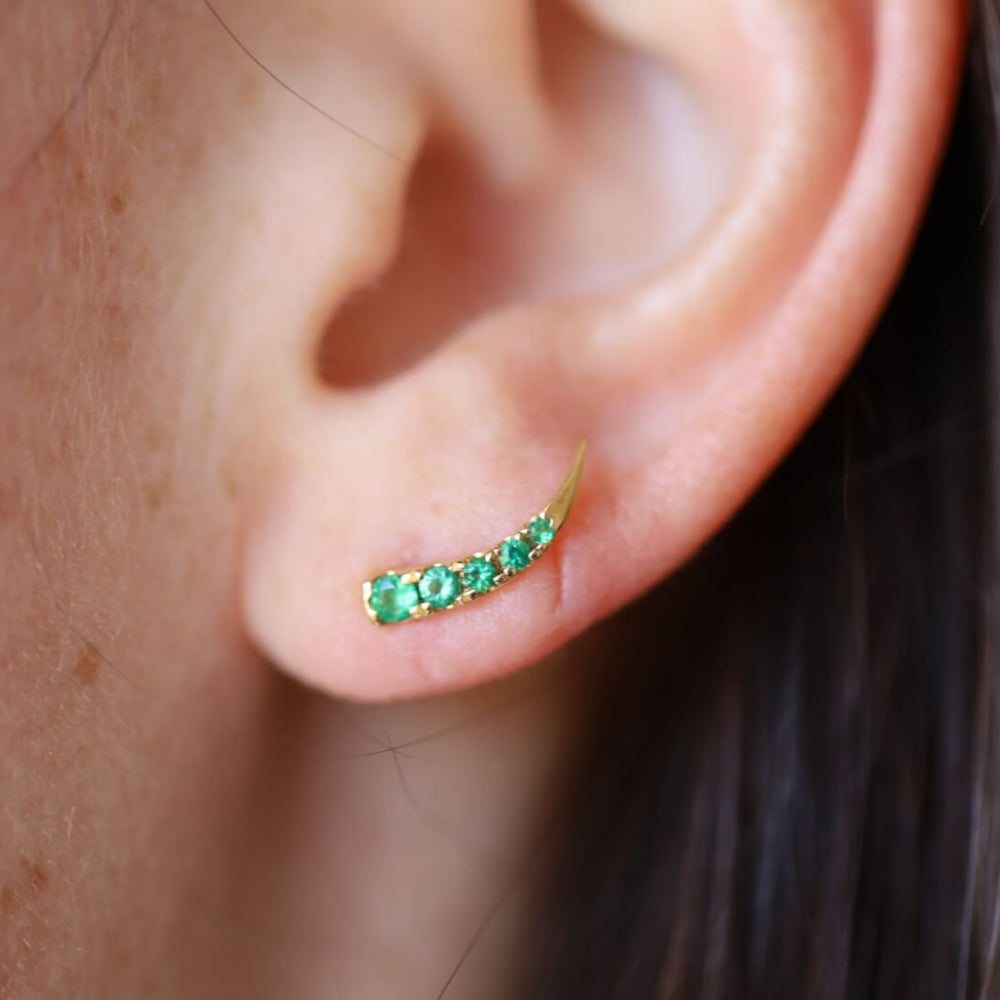 Women | Emerald Ear Crawlers | 14k White Gold