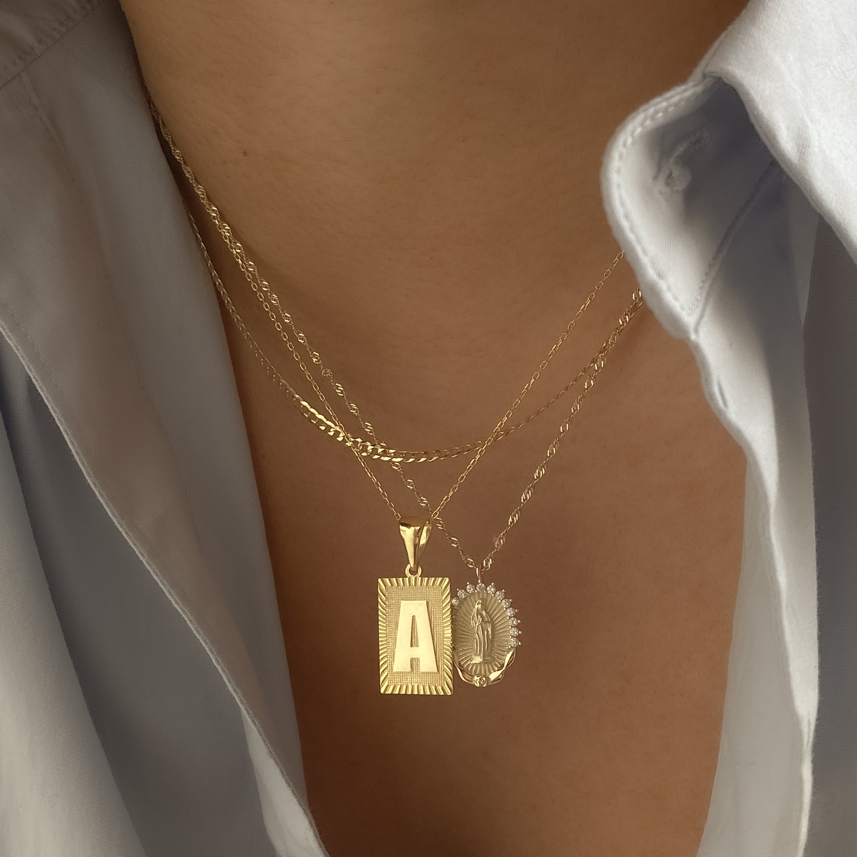 The Block Embossed Initial Pendant Necklace | Gold Vermeil & Sterling Silver