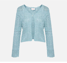 Cotton-Linen Slub Yarn Openwork Shawl Cardigan | Blue