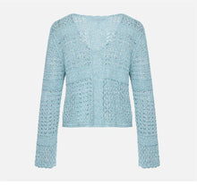 Cotton-Linen Slub Yarn Openwork Shawl Cardigan | Blue
