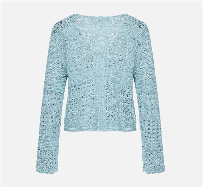Cotton-Linen Slub Yarn Openwork Shawl Cardigan | Blue