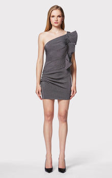 Draped Interlock Metallic Mini Dress | Metallic Gunmetal