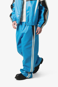 Icon Oversized PU Track Pants | Blue x Black