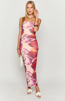 Imogen Floral Print Strapless Maxi Dress | Purple
