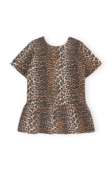 Print Denim Open-Back Mini Dress | Leopard
