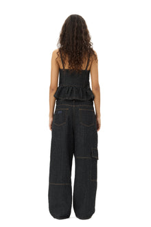 Fluffy Denim Strap Top | Black