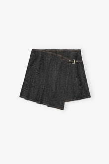 Fluffy Denim Wrap Mini Skirt | Black