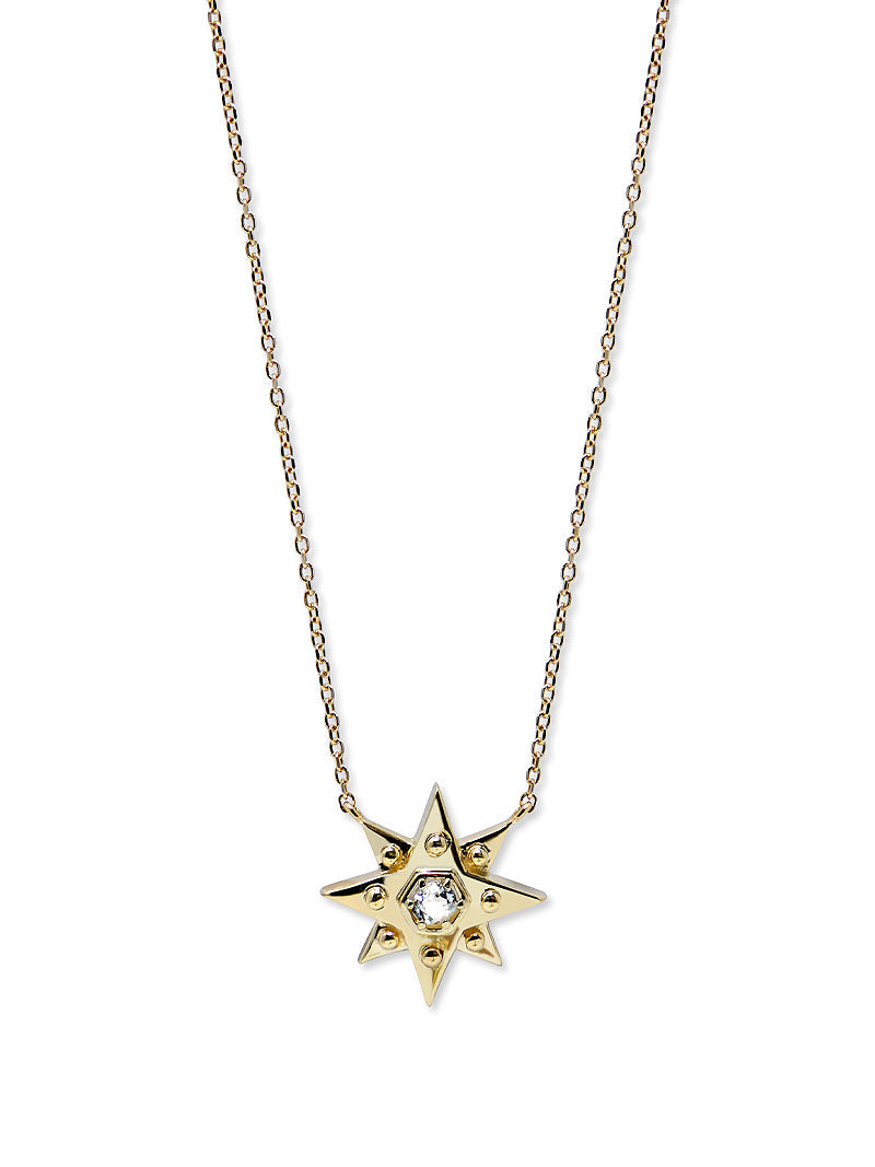 Jac+Jo Icon Vintage Star Necklace | Clear Topaz | 14K Yellow Gold