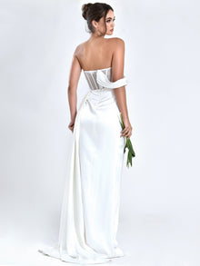 Rebeca Satin High Slit Corset Gown | White