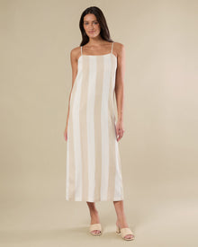 Midi Column Dress | Wide Stripe Tan