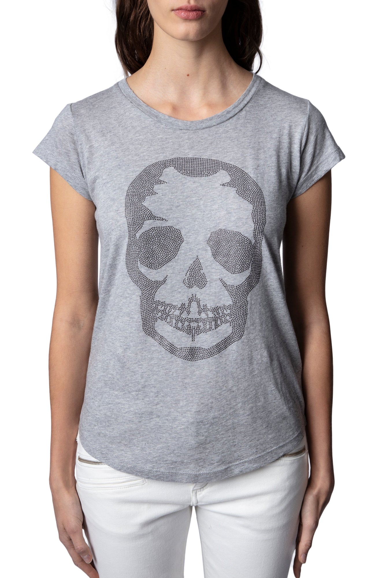 Skinny Skull Studs Tee Shirt  | China Grey