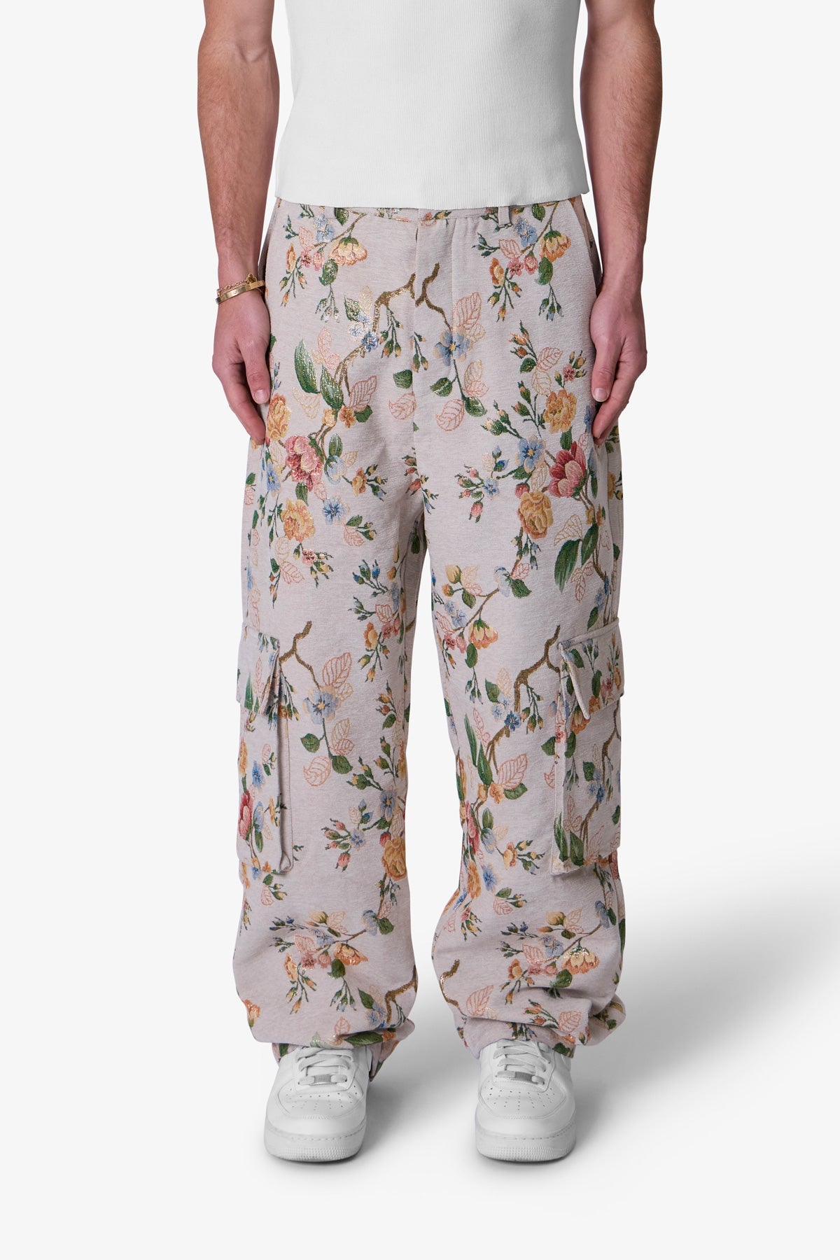 Jacquard Rose Cargo Pants | Gold
