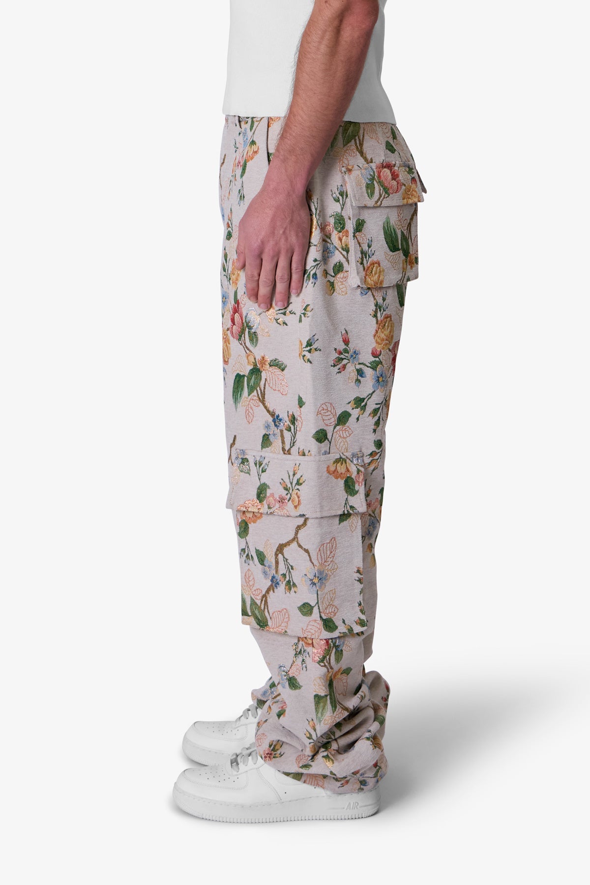 Jacquard Rose Cargo Pants | Gold