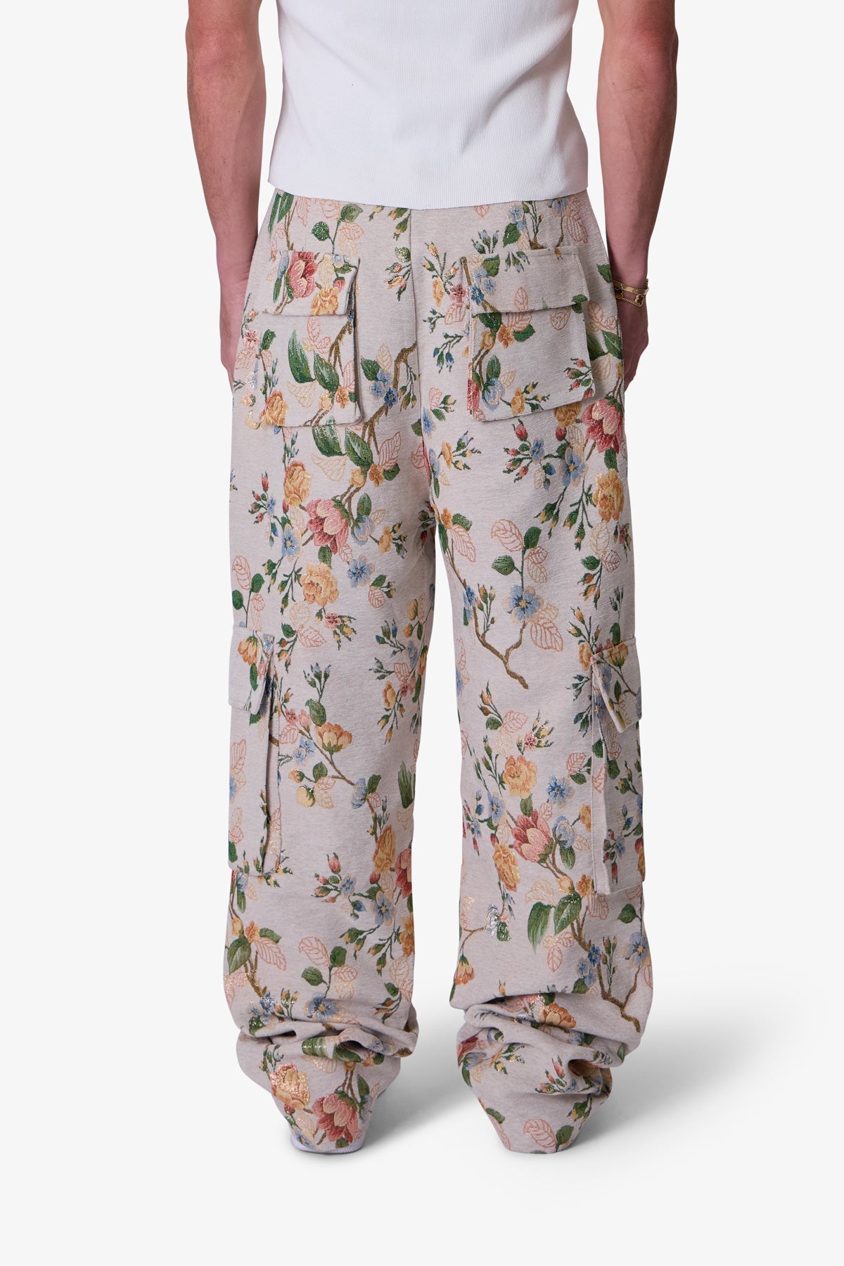 Jacquard Rose Cargo Pants | Gold
