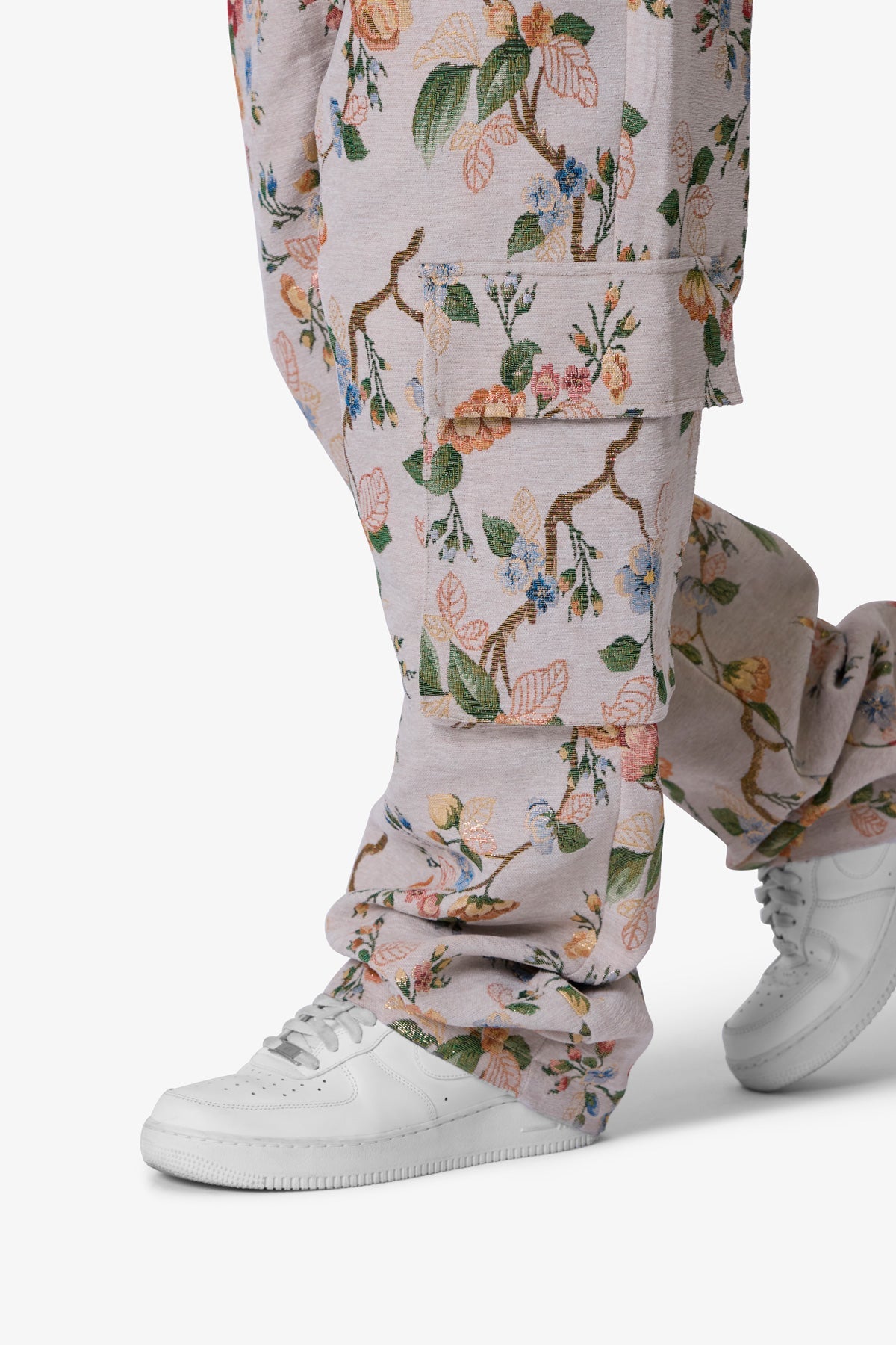 Jacquard Rose Cargo Pants | Gold