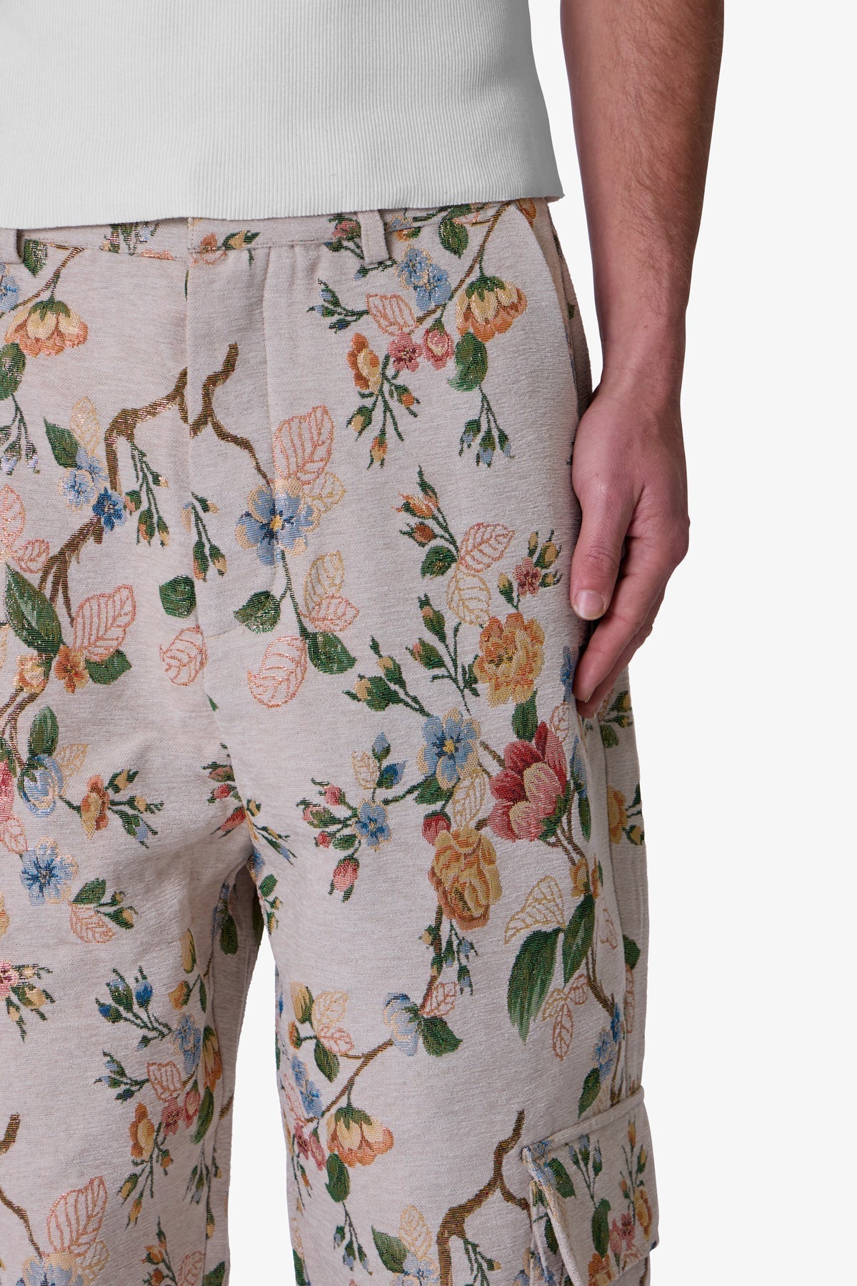 Jacquard Rose Cargo Pants | Gold