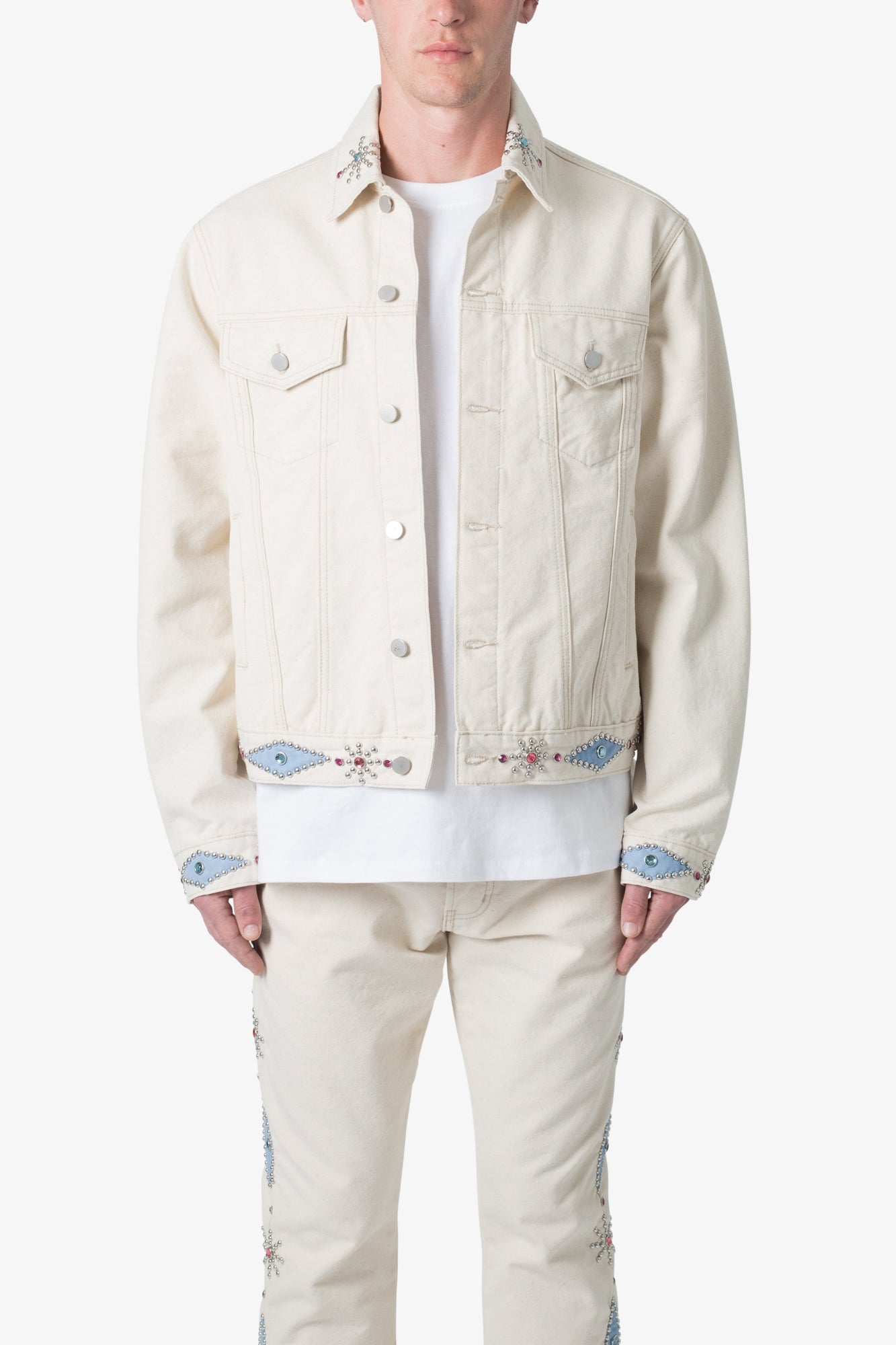 Jewel Studded Trucker Jacket | White