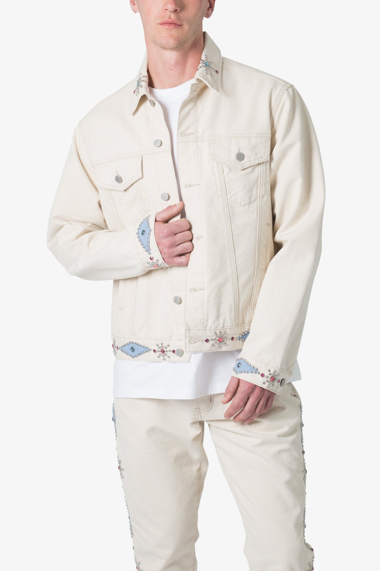 Jewel Studded Trucker Jacket | White